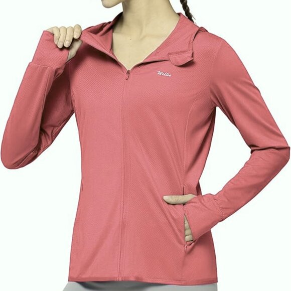 Willit Women's UPF 50+ Sun Protection Long Sleeve Zip Hoodie w/ pockets ROSE XL - Picture 1 of 16